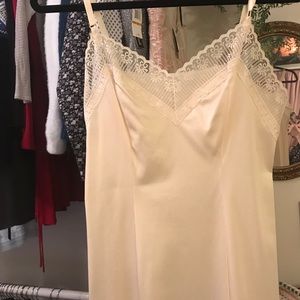 Vintage Midi Cream Satin Slip with Lace